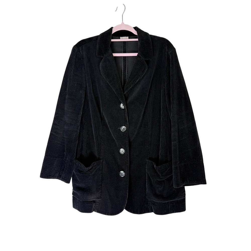 J. Jill Black Chunky Casual 100% Cotton Corduroy Blazer Casual Jacket Size LP